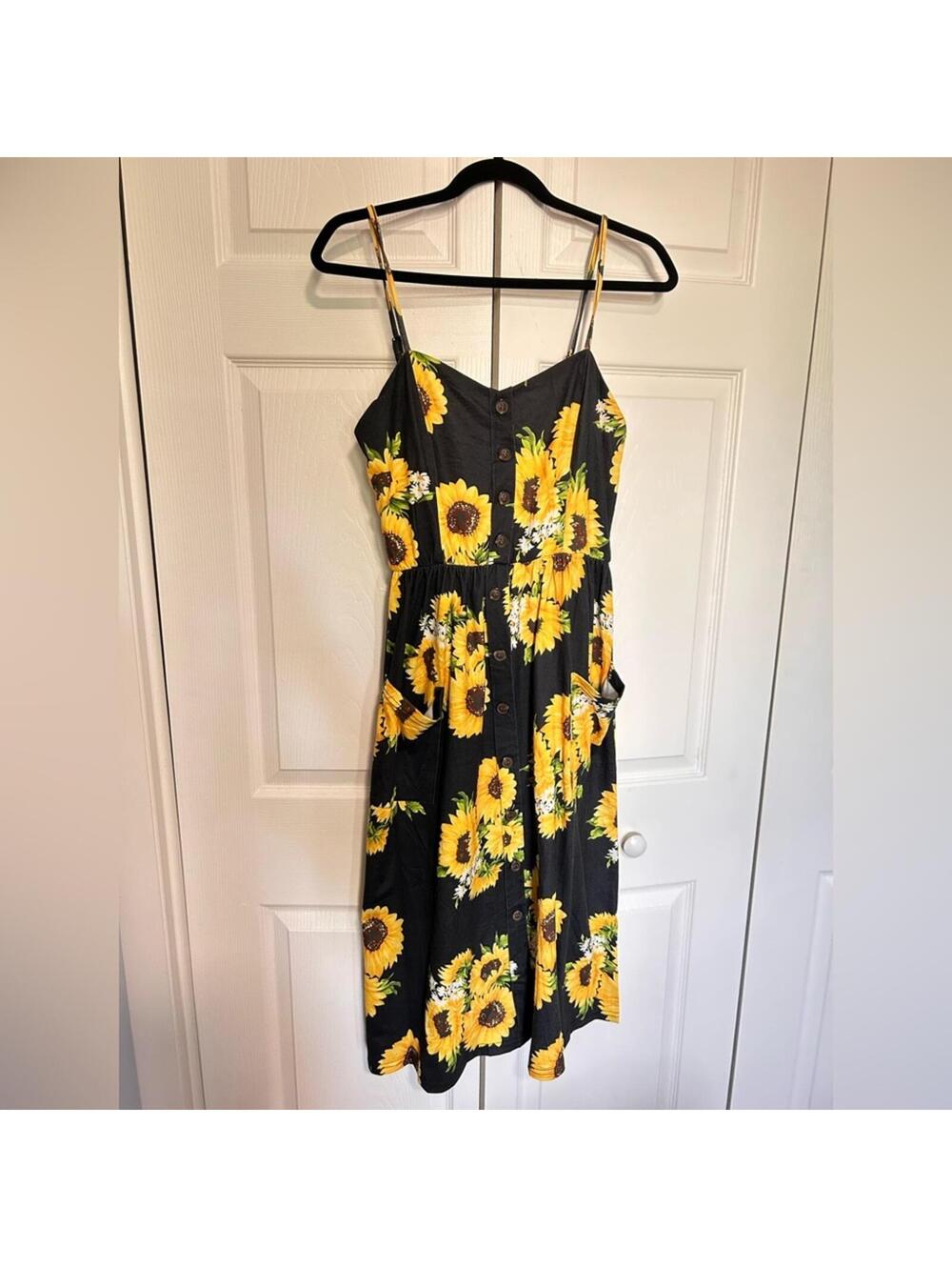 Sunflower Print Black Dress